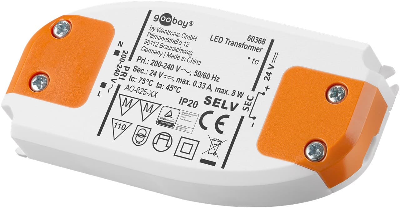 Transformateur LED Goobay 24 V/8 W - 24 V DC pour LED jusqu'à 8 W de charge totale